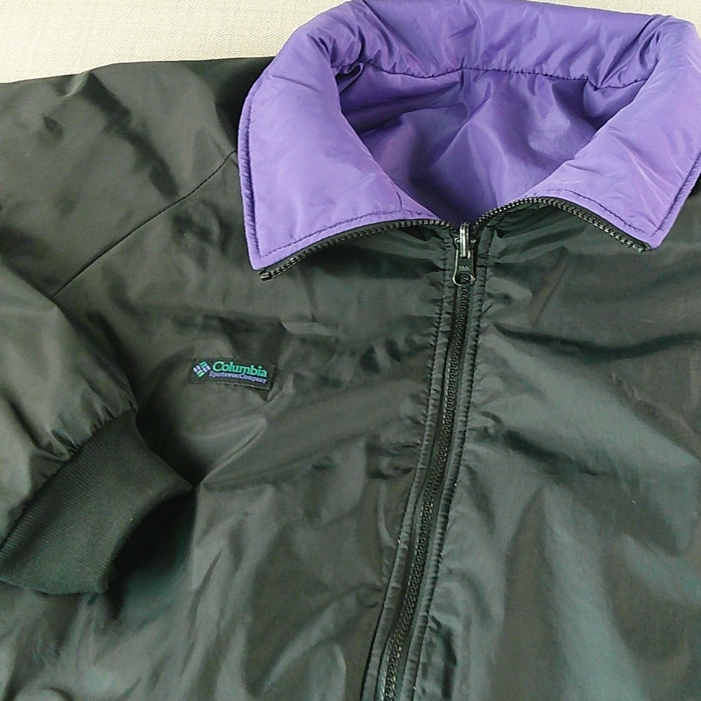 Vintage 90's Columbia Reversible Bomber Jacket Mens XXL Black Purple Thinsulate
